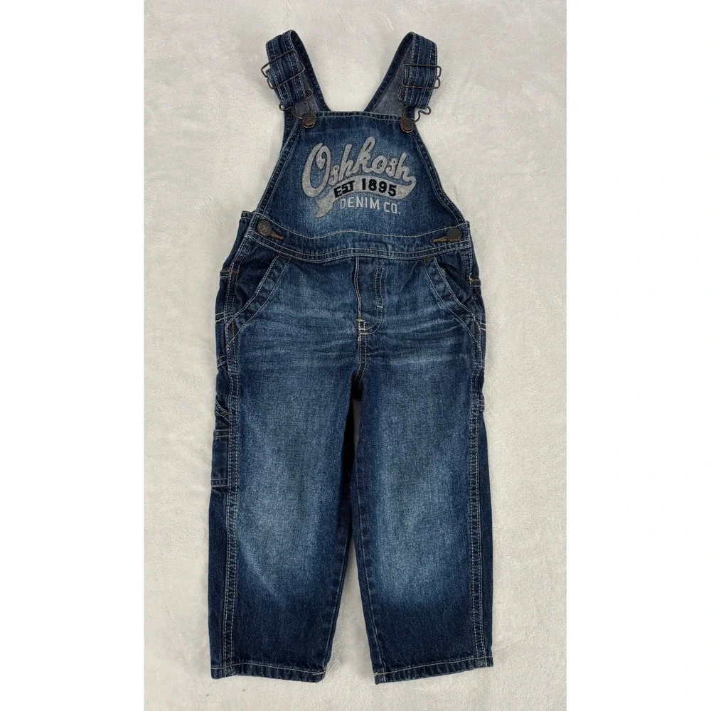 OshKosh B’gosh‎ Denim Overalls 2T Blue Vestbak Logo Classic Workwear Toddler